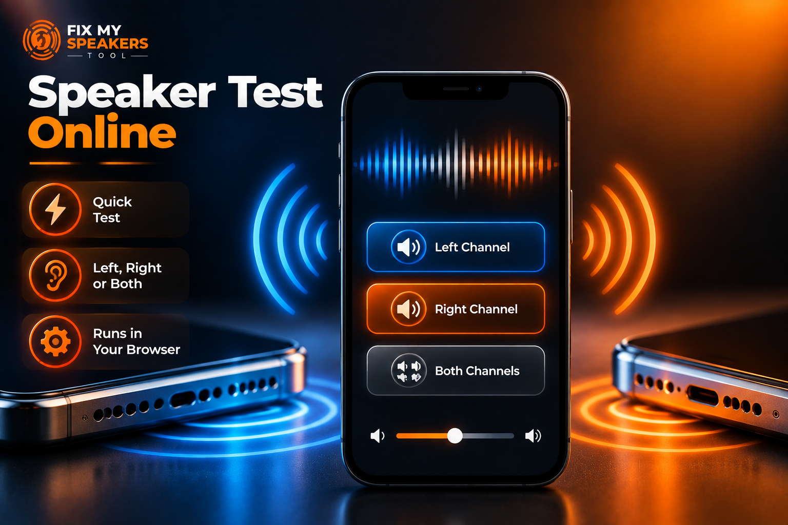 Speaker test online tool checking left and right channels